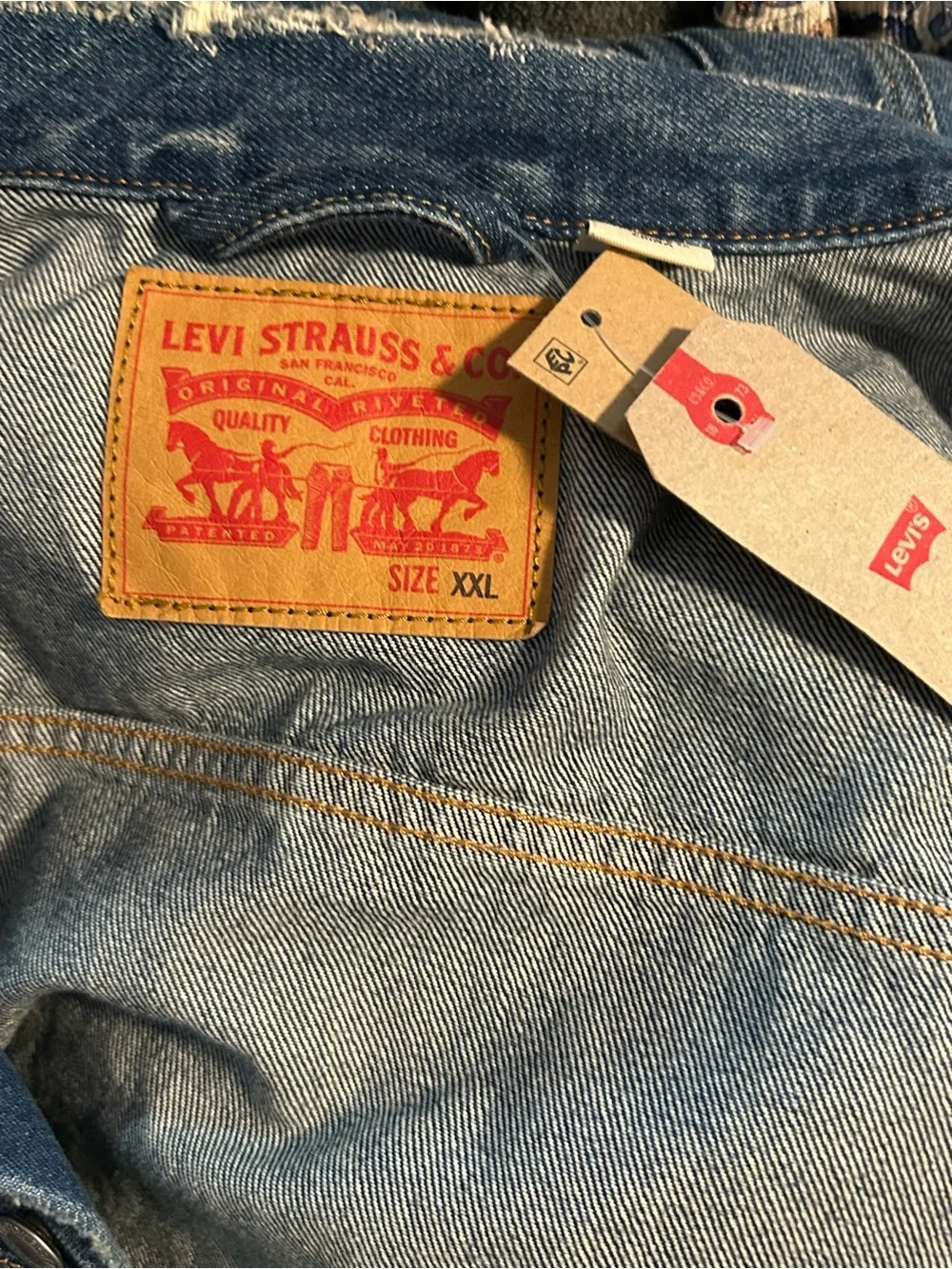 Levi’s Distressed Denim Jacket Dark Blue New Size XXL Mens Jean NWT